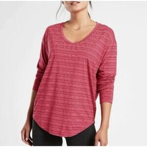 Athleta Cloudlight Stratus Top Womens Size S Red Striped Long Sleeve Activewear